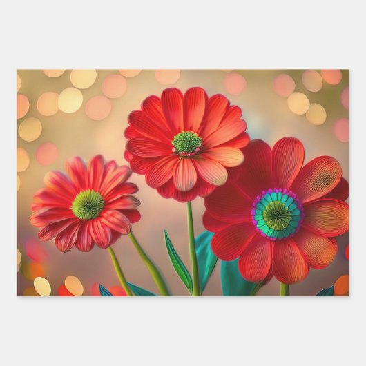 Bright Red Daisy Flowers Geschenkpapier Set (Vorderseite 3)