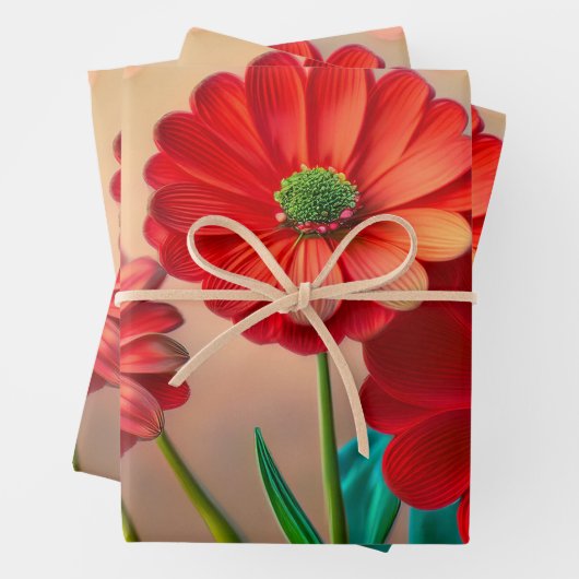 Bright Red Daisy Flowers Geschenkpapier Set (Beispiel)