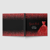 Bright Red Dress Faux Glitter Quinceanera Gästebuch (Voll)