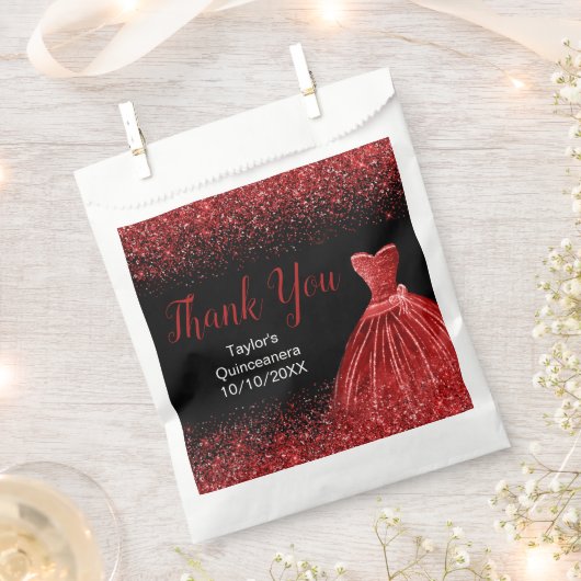 Bright Red Dress Faux Glitter Quinceanera Geschenktütchen (Ausgeschnitten)