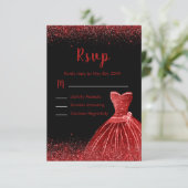 Bright Red Dress Faux Glitter Sweet 16 RSVP Karte (Stehend Vorderseite)