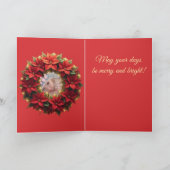 Bright Red Festive Poinsettia and Greenery Circle Karte (Innenseite)
