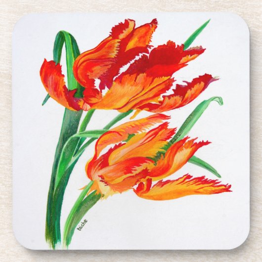 Bright Red Flamboyant Parrot Tulips Untersetzer (Vorderseite)