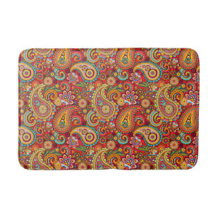 Bright Red Floral Paisley Bohemian Muster Badematte