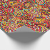 Bright Red Floral Paisley Bohemian Muster Geschenkpapier (Ecke)