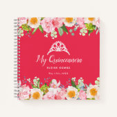 Bright Red Floral Quinceanera Gästebuch Notizblock (Vorderseite)