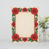 Bright Red Flowers & Frame Stationery Paper Briefbogen (Stehend Vorderseite)
