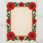 Bright Red Flowers & Frame Stationery Paper Briefbogen (Vorderseite)