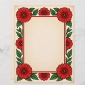Bright Red Flowers & Frame Stationery Paper Briefbogen (Vorne/Hinten)