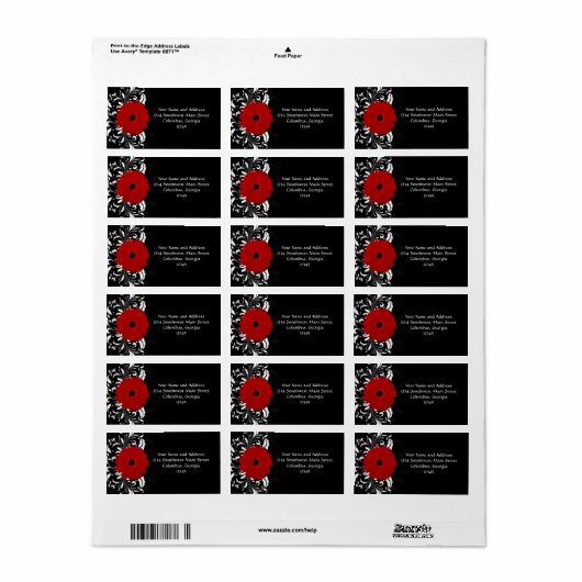 Bright Red Gerbera Daisy auf Black Adressaufkleber (Vorne)