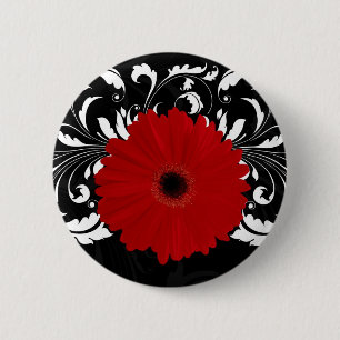 Bright Red Gerbera Daisy auf Black Button