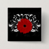 Bright Red Gerbera Daisy auf Black Button (Vorderseite)