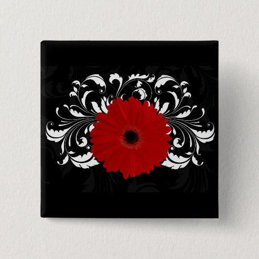 Bright Red Gerbera Daisy auf Black Button (Vorderseite)