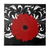 Bright Red Gerbera Daisy auf Black Fliese (Vorderseite)