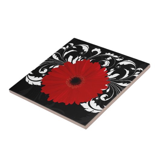 Bright Red Gerbera Daisy auf Black Fliese (Seite)
