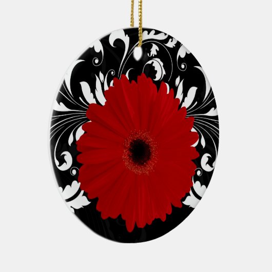Bright Red Gerbera Daisy auf Black Keramik Ornament (Rechts)
