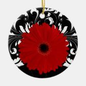 Bright Red Gerbera Daisy auf Black Keramik Ornament (Vorne)