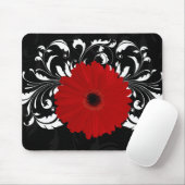 Bright Red Gerbera Daisy auf Black Mousepad (Mit Mouse)