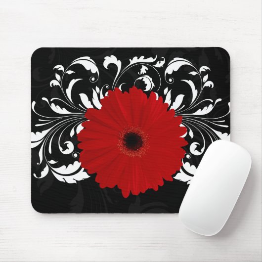 Bright Red Gerbera Daisy auf Black Mousepad (Mit Mouse)