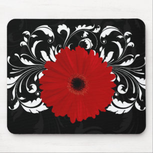 Bright Red Gerbera Daisy auf Black Mousepad