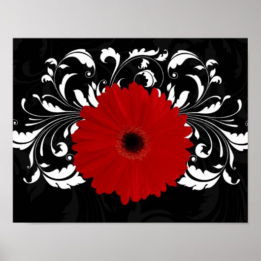 Bright Red Gerbera Daisy auf Black Poster (Vorne)