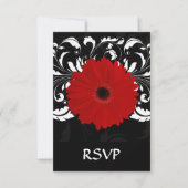 Bright Red Gerbera Daisy auf Black RSVP Karte (Vorderseite)