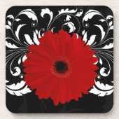 Bright Red Gerbera Daisy auf Black Untersetzer (Vorderseite)