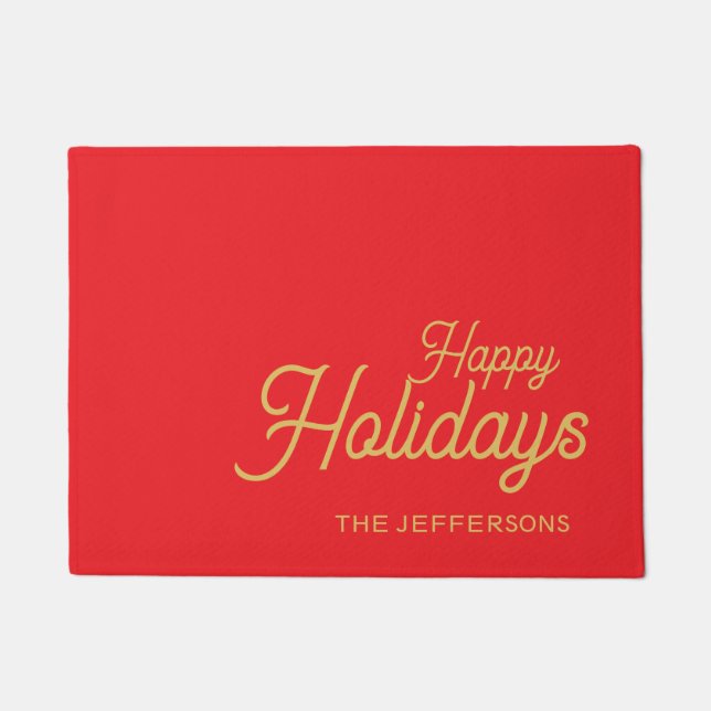 Bright Red & Gold Colors Merry Christmas Family Fußmatte (Vorderseite)