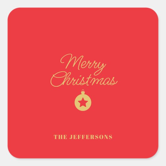 Bright Red & Gold Colors Merry Christmas Quadratischer Aufkleber
