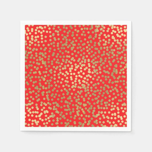 Bright Red & Gold Dots Confetti Elegantes Glam Serviette (Vorderseite)