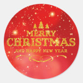Bright Red Gold Merry Christmas Happy New Year  Runder Aufkleber (Vorderseite)