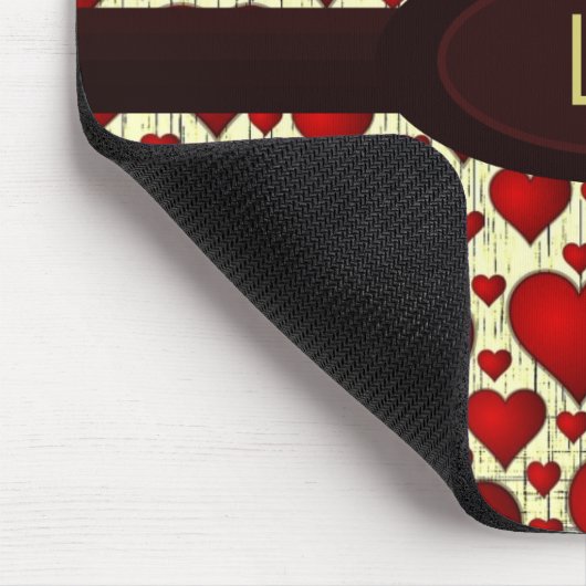 Bright Red Hearts Pattern with Burgundy Nameplate Mousepad (Ecke)