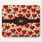 Bright Red Hearts Pattern with Burgundy Nameplate Mousepad (Vorne)