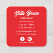 Bright Red Hello Chic Fett Text Quadratische Visitenkarte (Rückseite)