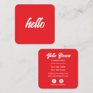 Bright Red Hello Chic Fett Text Quadratische Visitenkarte