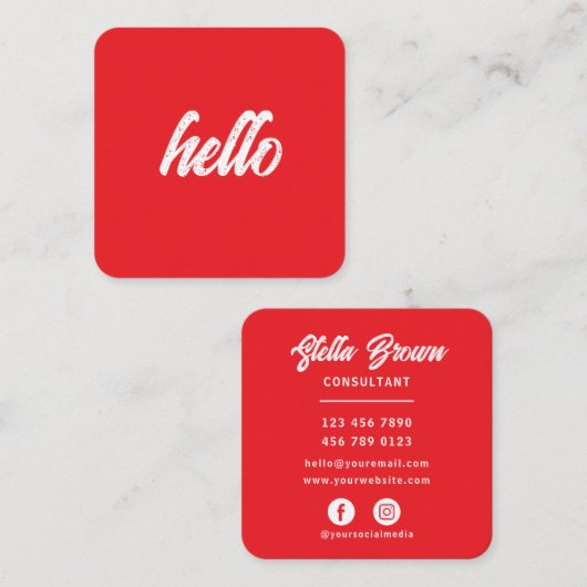 Bright Red Hello Chic Fett Text Quadratische Visitenkarte (Vorne/Hinten)