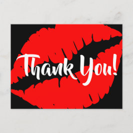 Bright Red Lipstick Big Kiss Black Danke Postkarte