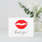 Bright Red Lipstick Kiss Danke Postkarte (Stehend Vorderseite)