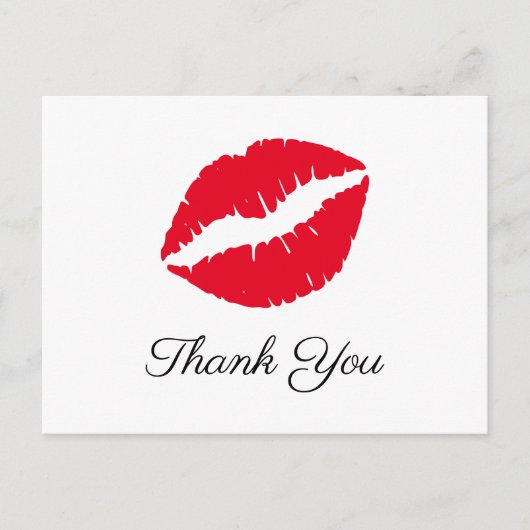 Bright Red Lipstick Kiss Elegant Vielen Dank Postkarte (Vorderseite)