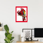 Bright Red Macaw Parrots Parrot Watercolor Poster (Heimbüro)