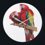 Bright Red Macaw Parrots Watercolor Art Wall Clock Große Wanduhr<br><div class="desc">Bright Red Macaw Parrots Watercolor Modern Art Wall Clock.
This glorious clock would make a great gift for anyone. Designed by me from one of my original macaw watercolors. Especially lovely to have such a useful bright and happy gift!</div>