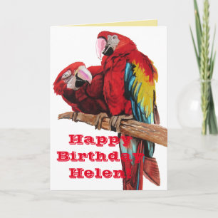 Bright Red Macaw Parrots Watercolor Geburtstagskar Karte