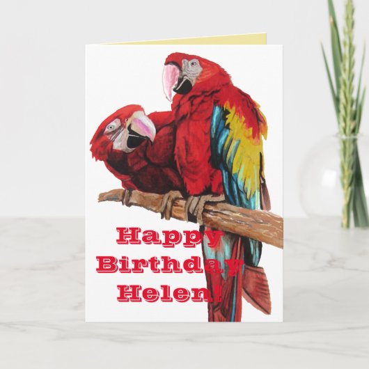 Bright Red Macaw Parrots Watercolor Geburtstagskar Karte (Vorderseite)