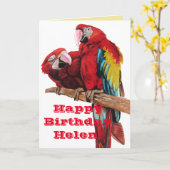 Bright Red Macaw Parrots Watercolor Geburtstagskar Karte (Gelbe Blume)