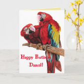 Bright Red Macaw Parrots Watercolor Geburtstagskar Karte (Gelbe Blume)