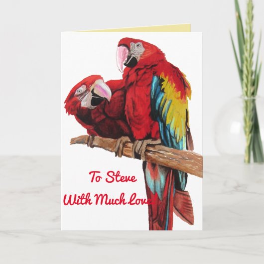Bright Red Macaw Parrots Watercolor Geburtstagskar Karte (Vorderseite)