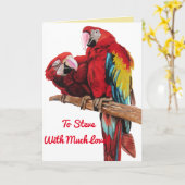 Bright Red Macaw Parrots Watercolor Geburtstagskar Karte (Gelbe Blume)