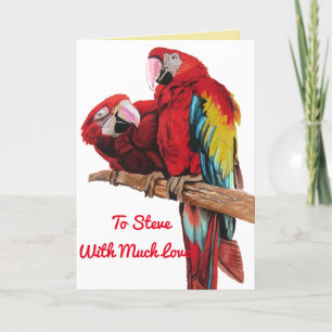 Bright Red Macaw Parrots Watercolor Geburtstagskar Karte
