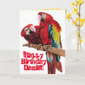 Bright Red Macaw Parrots Watercolor Geburtstagskar Karte (Gelbe Blume)