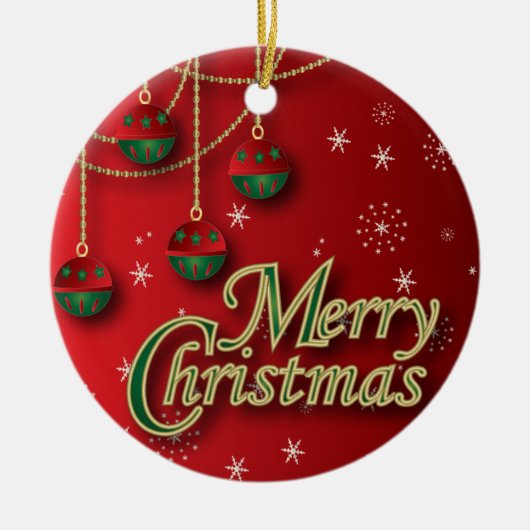 Bright Red Merry Christmas Keramik Ornament (Vorne)